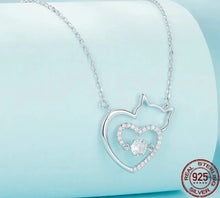 Load image into Gallery viewer, 925 Silver Cat Heart Pendant &amp; Necklace-Furbaby Friends Gifts