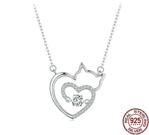 925 Silver Cat Heart Pendant & Necklace-Furbaby Friends Gifts