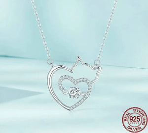 925 Silver Cat Heart Pendant & Necklace-Furbaby Friends Gifts