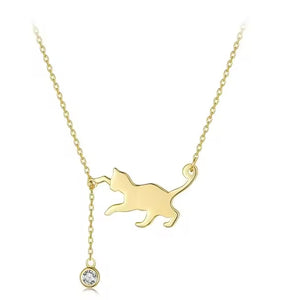 925 Sterling Silver & Crystal Playful Cat Pendant Necklace-Furbaby Friends Gifts