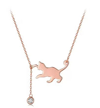 Laden Sie das Bild in den Galerie-Viewer, 925 Sterling Silver &amp; Crystal Playful Cat Pendant Necklace-Furbaby Friends Gifts