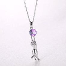 Charger l&#39;image dans la galerie, Blue Crystal &amp; Silver Cat Pendant Necklace-Furbaby Friends Gifts