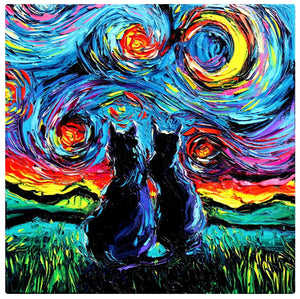 Cats in Starry Nights Van Gogh Style Canvas Oil Poster Prints-Furbaby Friends Gifts