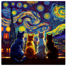 Load image into Gallery viewer, Cats in Starry Nights Van Gogh Style Canvas Oil Poster Prints-Furbaby Friends Gifts