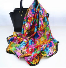 Laden Sie das Bild in den Galerie-Viewer, Colourful Kitties Silk Scarves-Furbaby Friends Gifts