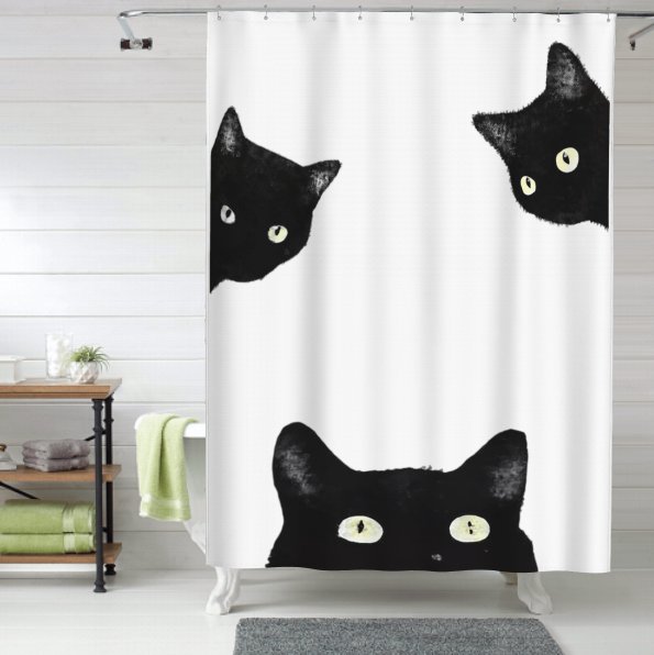 LIVILAN Cat Shower Curtain for Bathroom Cute Shower Curtain with 12 Hooks  Kitten Animal Decorative Black