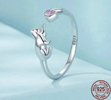 Load image into Gallery viewer, Gold Plated &#39;Love Cats&#39; Adjustable Silver Ring-Furbaby Friends Gifts