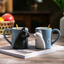 Carica l&#39;immagine nel visualizzatore di Gallery, Kissing Cats Ceramic Mugs (Pair)-Furbaby Friends Gifts