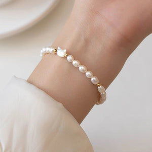 Pearl & Silver Cat Charm Bracelet-Furbaby Friends Gifts