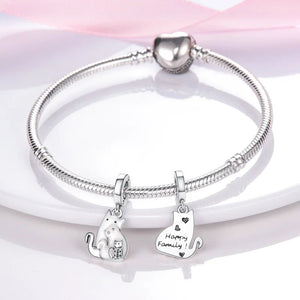 Sterling Silver Cute 'Happy Family' Cat Bracelet Charm-Furbaby Friends Gifts