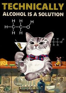 'Technically Alcohol is a Solution' Cat Canvas Wall Art-Furbaby Friends Gifts