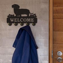 Charger l&#39;image dans la galerie, &#39;Welcome Doxie&#39; Wooden Coat Rack-Furbaby Friends Gifts